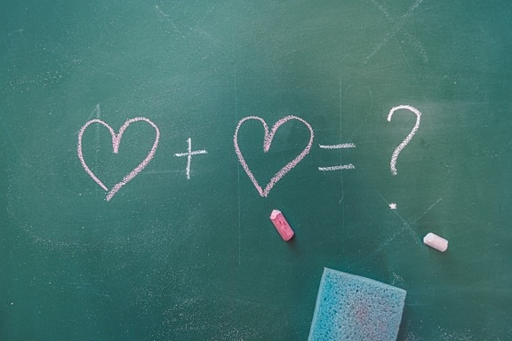 mathematics, hearts, drawing, drawing chalk, chalk, result, question mark, writing, blackboard, display