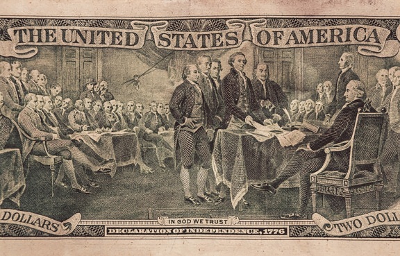 Declaración, independencia, Estados Unidos, dinero, imprimir, dinero en efectivo, ilustración, líder, vertical, Administración