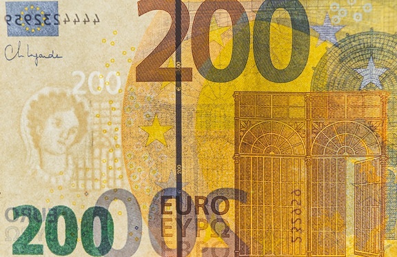 novčanica od dvesta eura, 200 € euro, novac, izbliza, makro, prozirno, novac, novčanica, papir, ilustracija, simbol