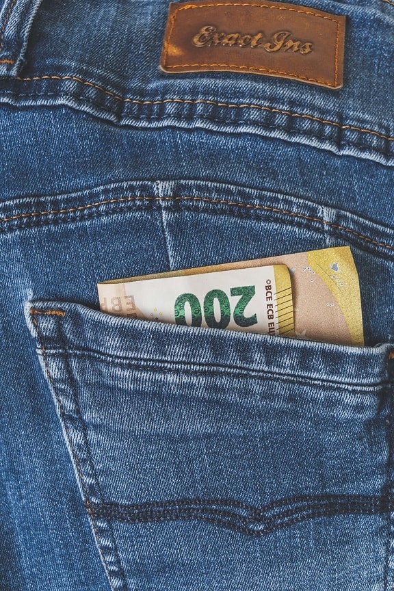 pocket, trouser, money, cash, euro, fashion, clothing, cotton, denim, pants