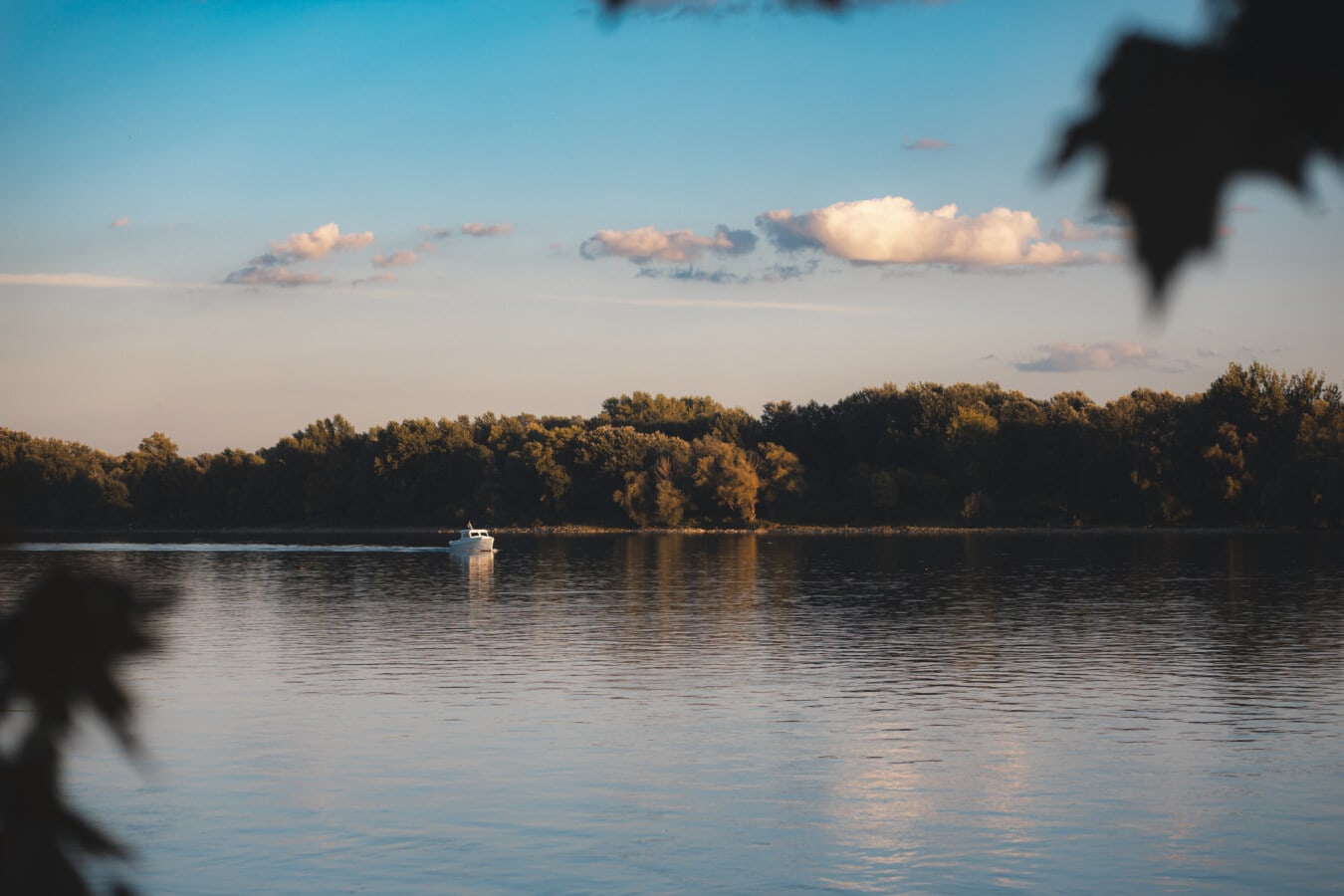 small, boat, calm, placid, lakeside, water, landscape, lake, nature, evening