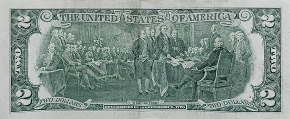 United States two dollar bill, declaration of independence by John Trumbull, illustration, banknote, cash, money