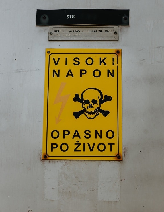 voltage, high, sign, warning, danger, skull, symbol, caution, signal, safety
