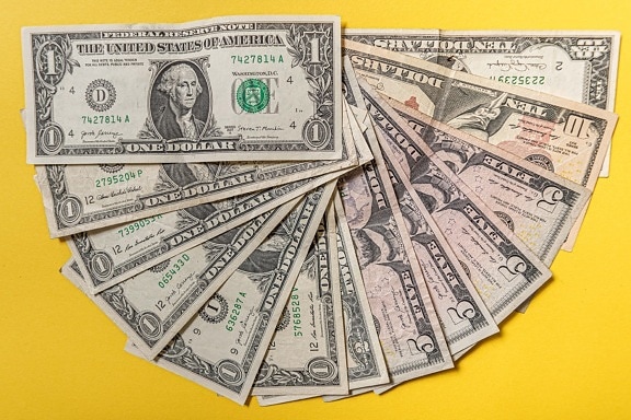pengeseddel, dollar, papir, bunke, penge, mange, præstation, valuta, besparelser