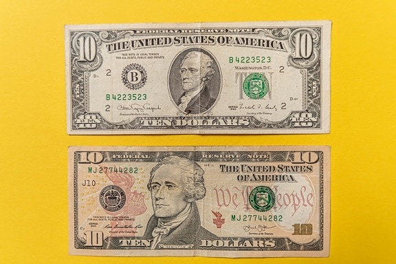 Десятидолларовая банкнота США (10 долларов), Александр Гамильтон, банкноты, наличные, валюта, финансы, деньги, бумага, бизнес, экономия