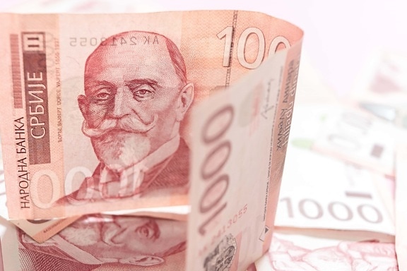 парични средства, Сърбия, сръбски динар, банкноти, пари, хартия, стойност, доход, спестявания, финанси