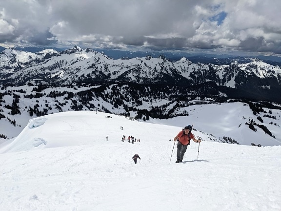 skiløb, bjergbestiger, sport, sneklædte, bjergtinde, bjerge, hældning, landskab, kolde, bjerg