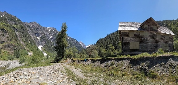shed, barn, mountainside, national park, house, wooden, landscape, mountains, mountain, nature