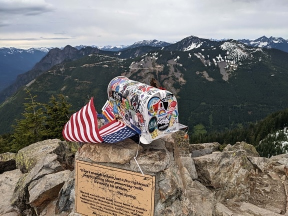 picco di montagna, superiore, Stati Uniti d’America, bandiera, segno, orizzontale, montagne, montagna, natura, escursione
