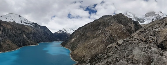 lake, dark blue, glacier, mountain peak, landscape, water, mountains, nature, outdoors, ecology
