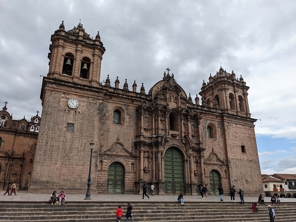katolske, Peru, katedralen, torget, historiske, trapper, sentrum, fotgjenger, kirke, arkitektur