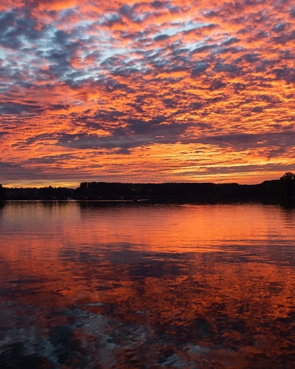 sunset, free images, beautiful, lakeside, dark red, dawn, sun, reflection, lake, water