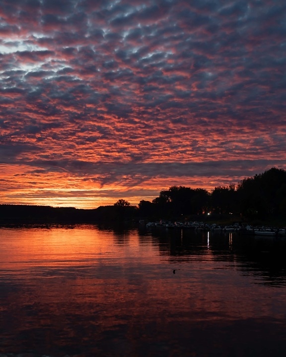 salida del sol, majestuoso, crepúsculo, junto al lago, paisaje, amarillo anaranjado, puesta de sol, agua, reflexión, lago