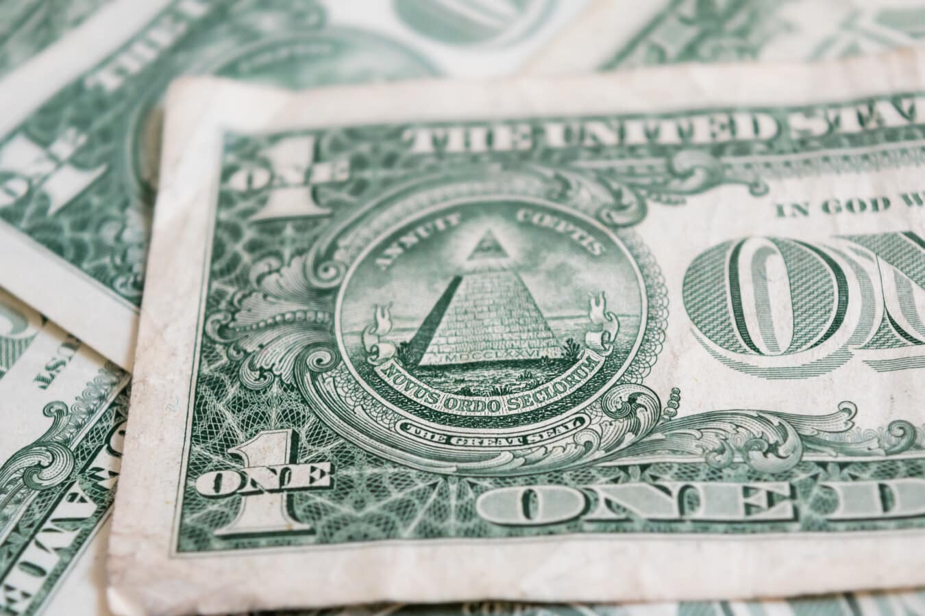 Novus ordo seclorum, one, dollar, pyramid, close-up, cash, money, currency, banknote, paper, economy