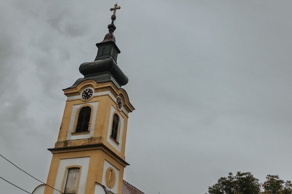 brun clair, steeple, orthodoxe, style architectural, église, architecture, religion, tour, vieux, Croix