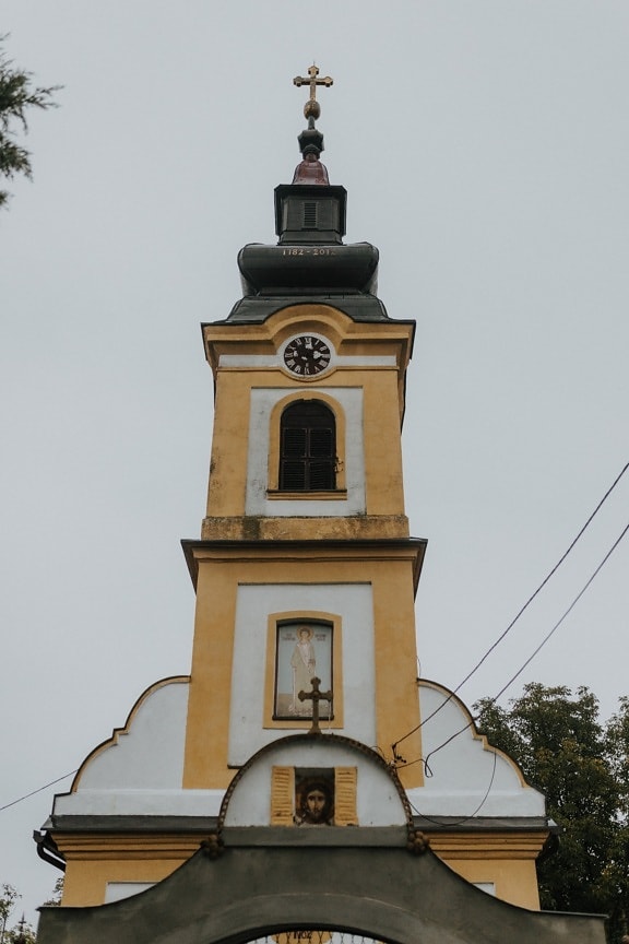 żółtawo-brązowy, wieża kościoła, prawosławny, styl architektoniczny, chrześcijaństwo, architektura, religia, kościół, Wieża, Krzyż