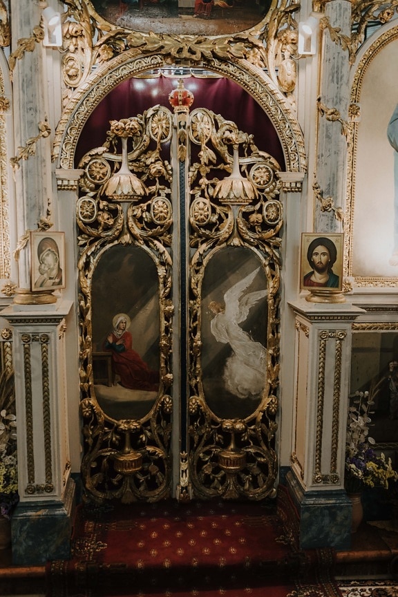 portti, alttarin, Ortodoksinen, kuvake, kaiverruksia, kuvataiteen, Ornamentti, barokki, kirkko, uskonto