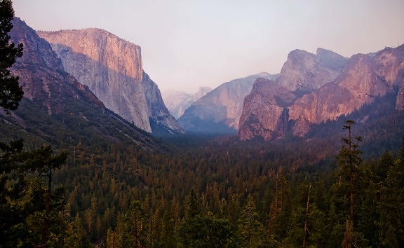 Yosemite national park, majestic valley, pine trees, sunset, mountain, canyon, mountains, landscape