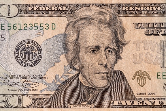 Andrew Jackson, Amerikaans twintig-dollarbiljet, $20, papiergeld, geschiedenis, gezicht, de Voorzitter, financiën, papier, geld, valuta