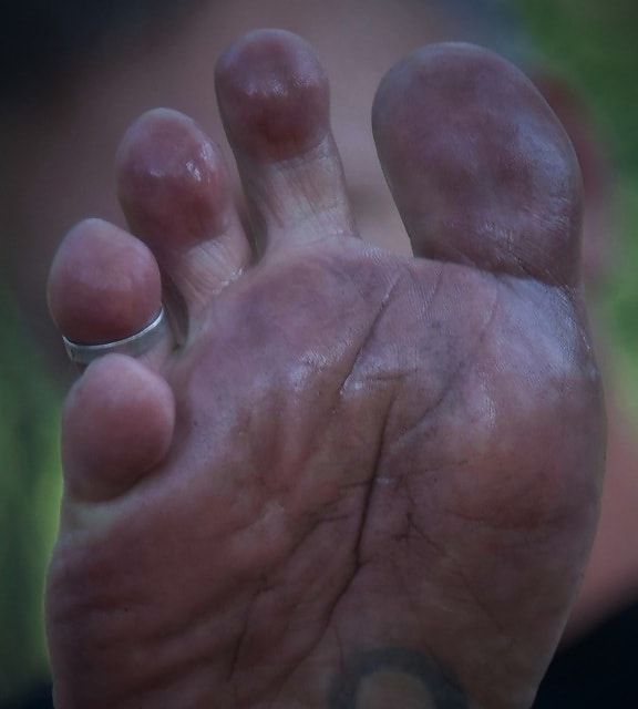 stopala, izbliza, bos, prsten, prst, noge, mokro, koža, lijepo, prljavo