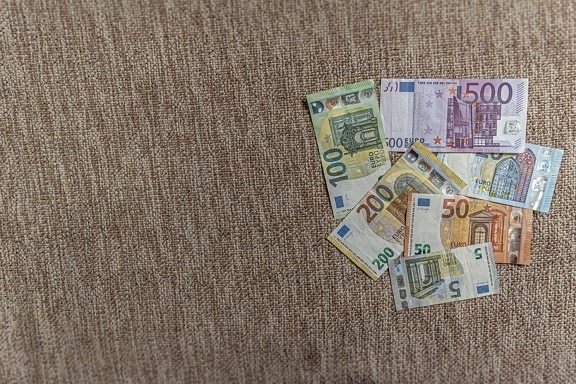 pilha, Euro, dinheiro, em dinheiro, papel, moeda, notas de banco, troca, economia