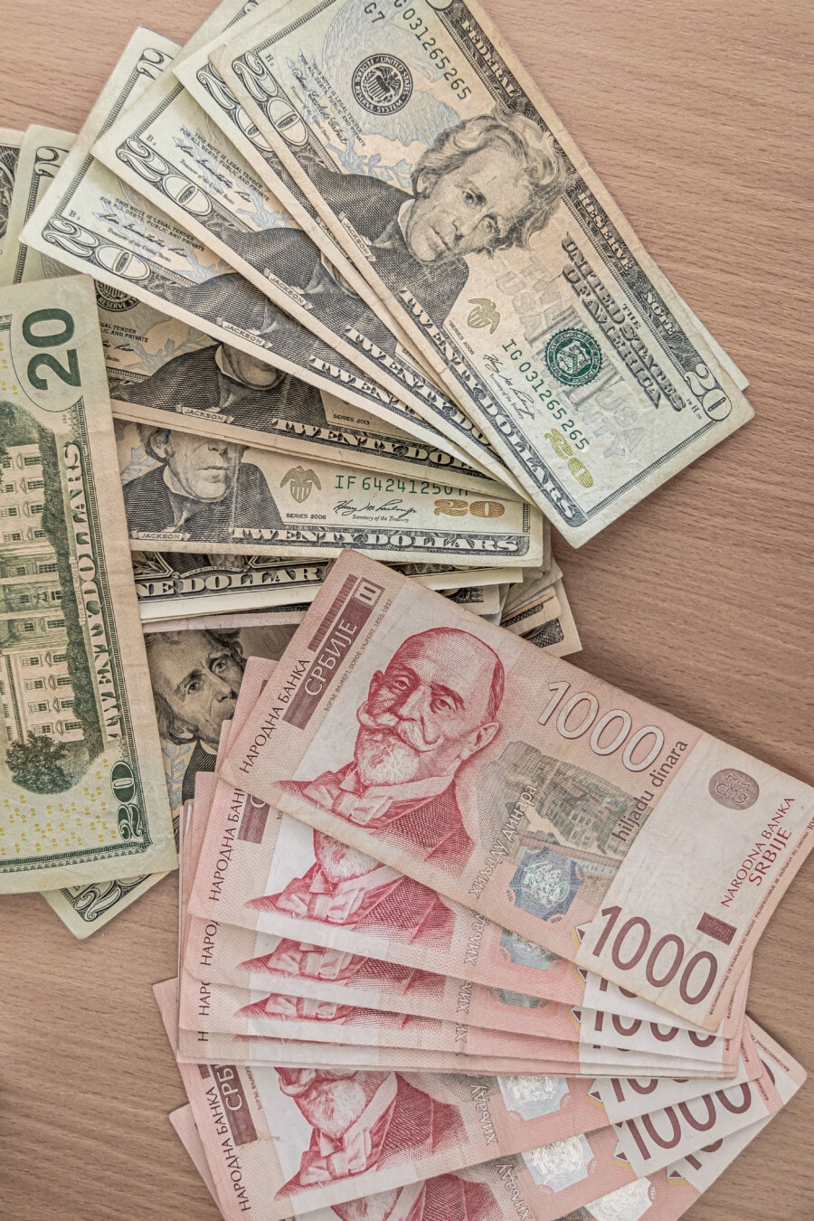 Yhdysvallat, dollari, vaihto, Serbian dinaari, käteisellä, valuutta, rahaa, paperi, seteli, investoinnit