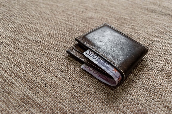 Wallet with banknote of five hundred euro in it (€500)