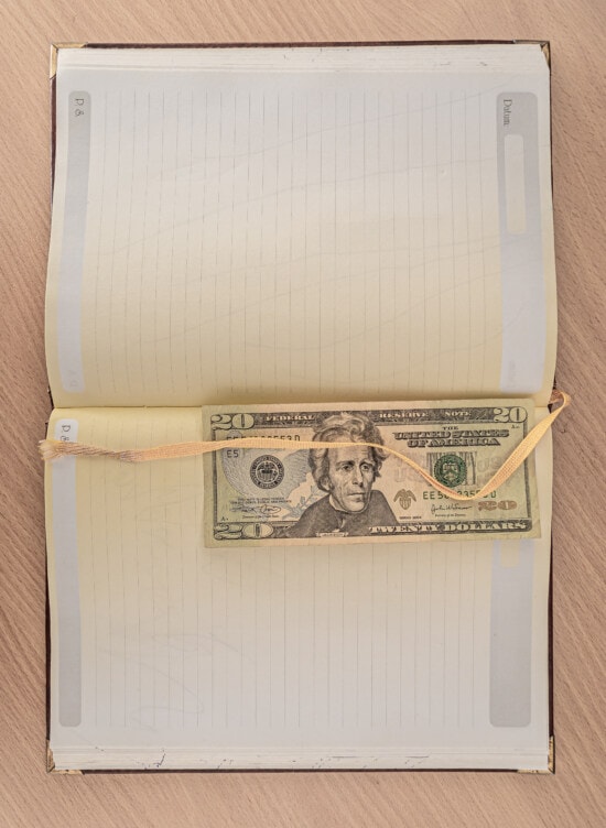 Buch, Papiergeld, Notizblock, Dollar, Papier, leere, Seite, Textur