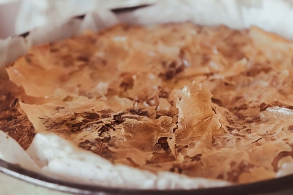 맛있는 파이 크러스트의 클로즈업이 있는 Homemad 파이