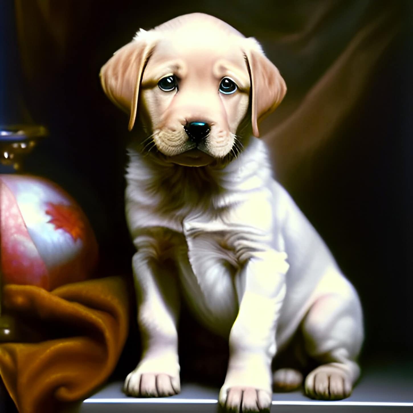 adorable sad puppy, artificial intelligence image, dog, sitting, animal, art, artistic