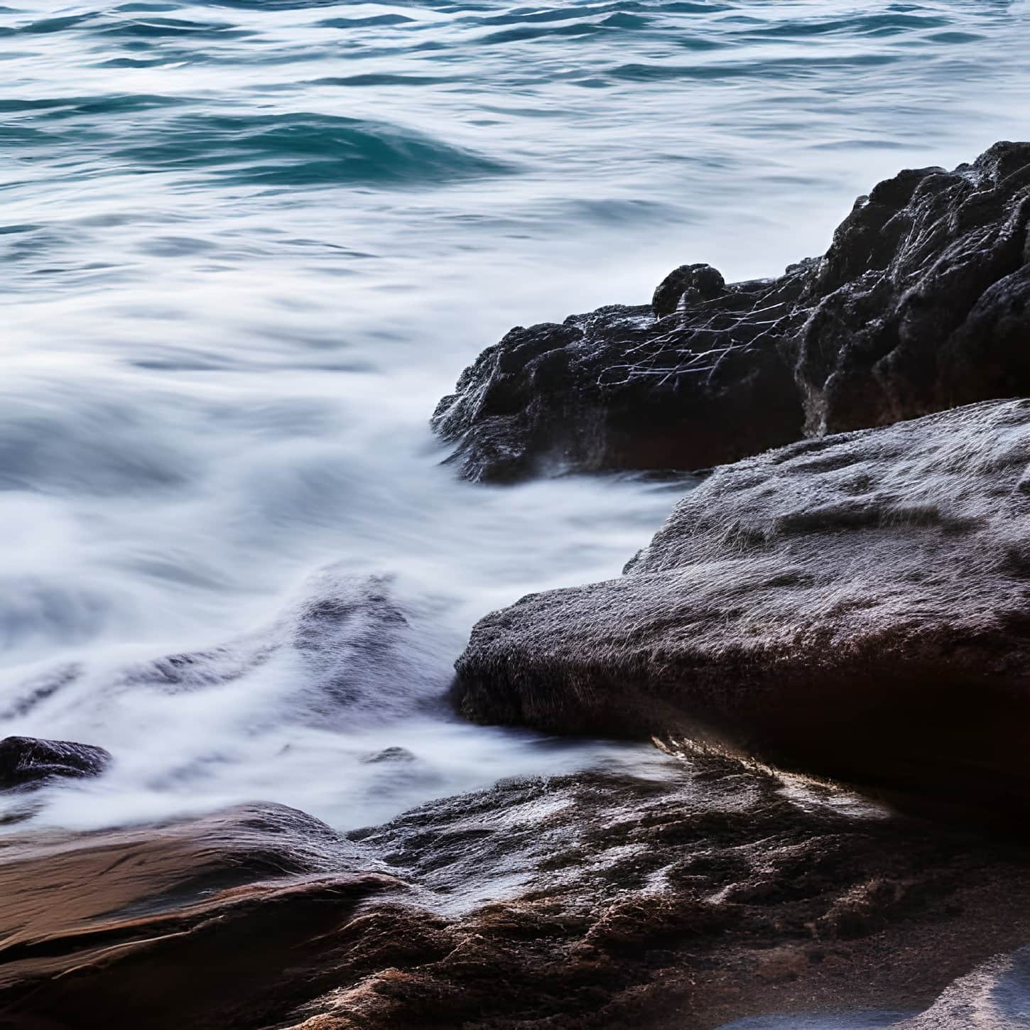 Waves splashing against the rocks at the ocean – AI Art