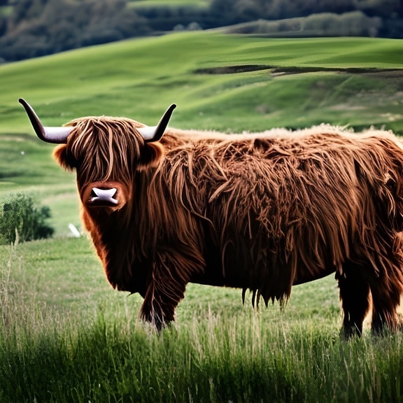 højt land, ko, langt horn, sonni, brun, kvæg, oksekød, dyr