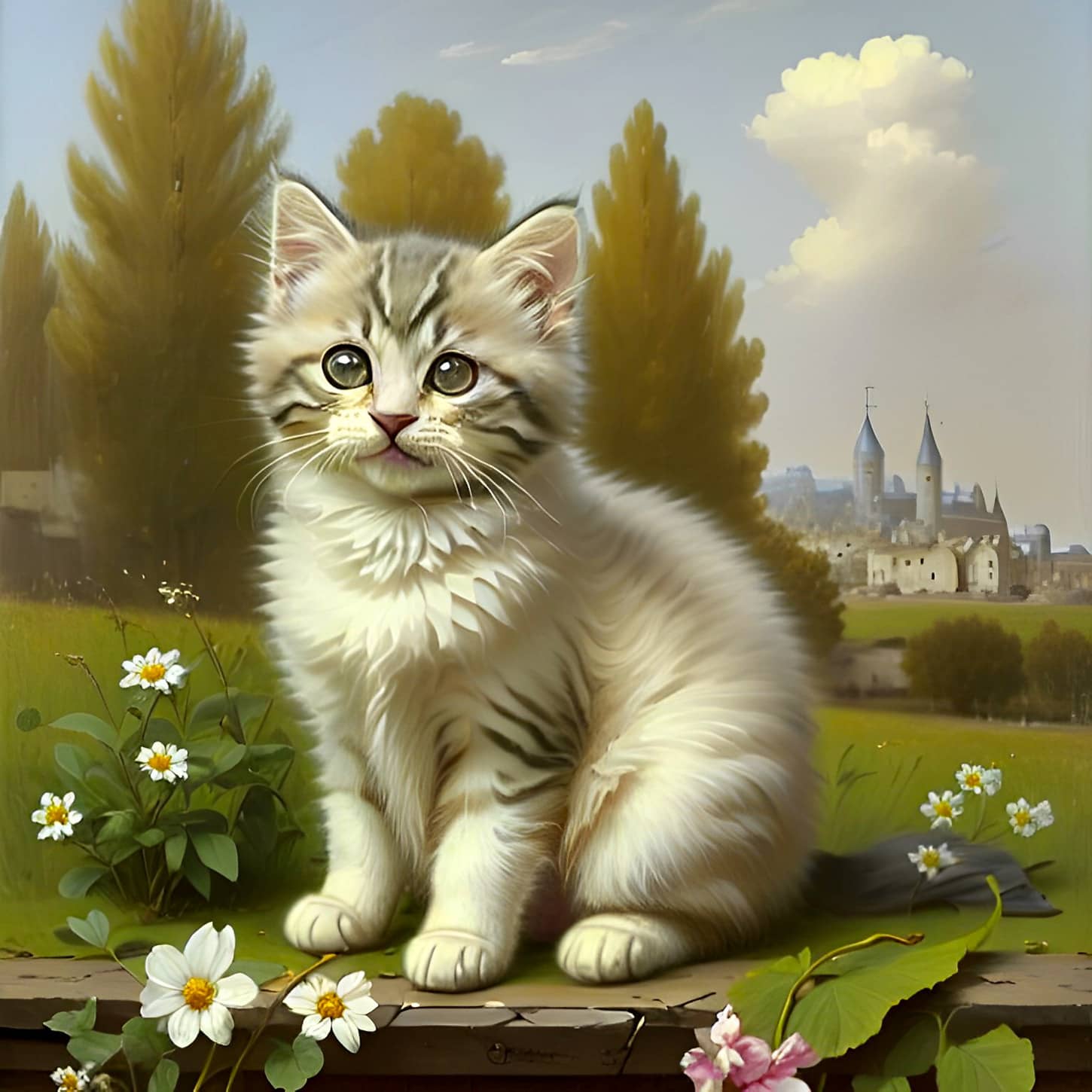 White kitten portrait artificial intelligence art painting