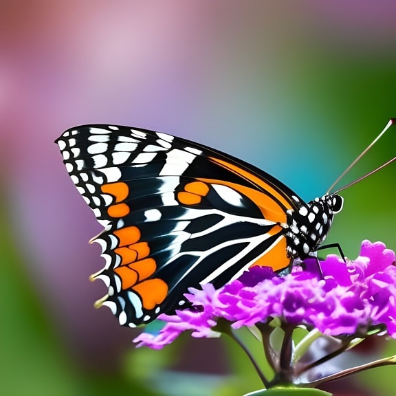 монарх, пеперуда, страничен изглед, криле, цвете, градина, насекоми, растителна