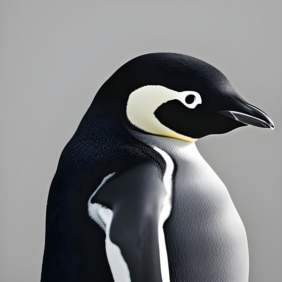 pinguino, illustrazione, grande, vista laterale, uccello, opera d'arte, bianco e nero, arte