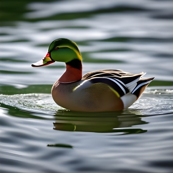 зеленоглава патица, страничен изглед, произведение на изкуството, илюстрация, патица, вода, птица, дива природа