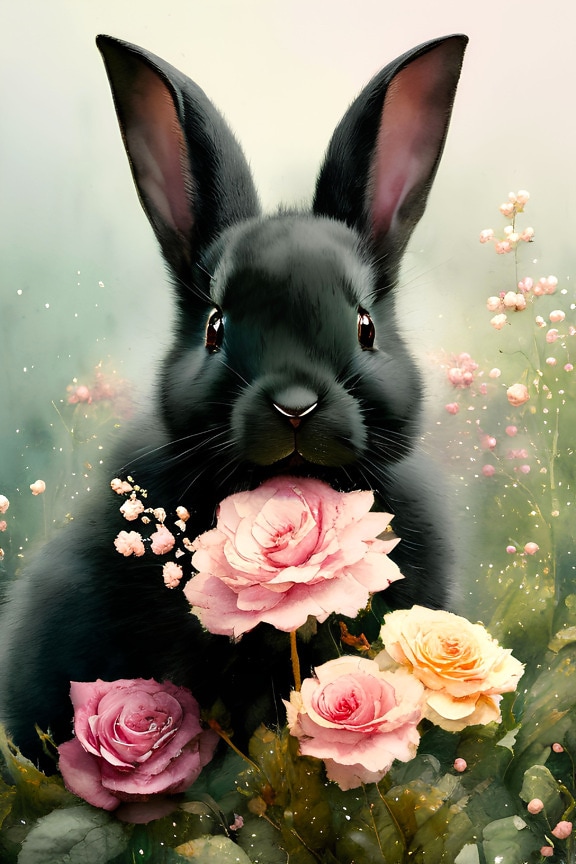 чорний, кролик, ілюстрація, ілюстрації, творчість, Великдень, хутро, пухнастий
