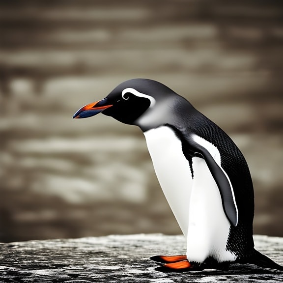 pingvin, lille, sideudsigt, portræt, illustration, kunst, kunstværk, næb