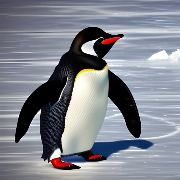 Penguin on the snowy Antarctic ice on South Pole – AI art illustration