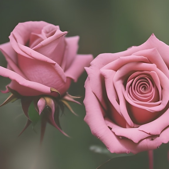Two pastel pink roses, close-up of beautiful flowers – AI art