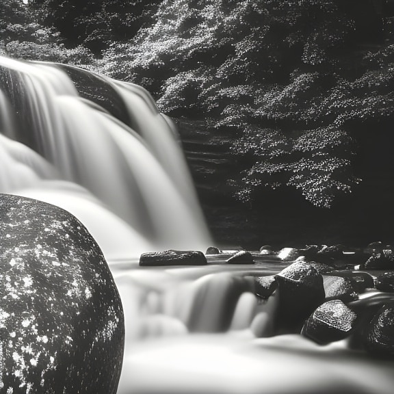 thác nước, màu đen và trắng, sông đá, đơn sắc, màu xám, thiên nhiên, đá, còn yếu kém