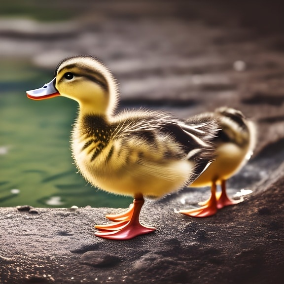Close up of duckling by the pond – AI art