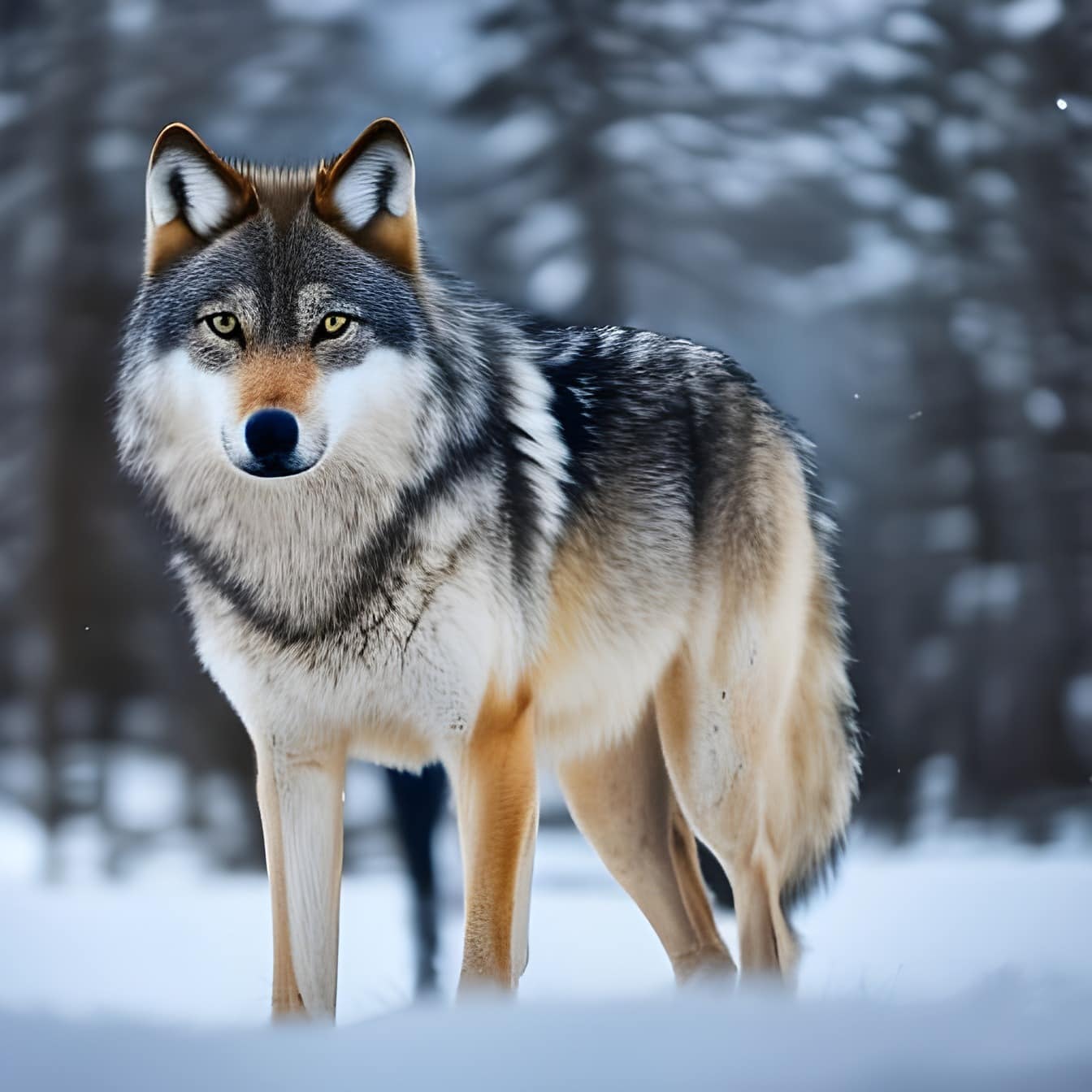 Serigala (Canis lupus) di salju – seni kecerdasan buatan