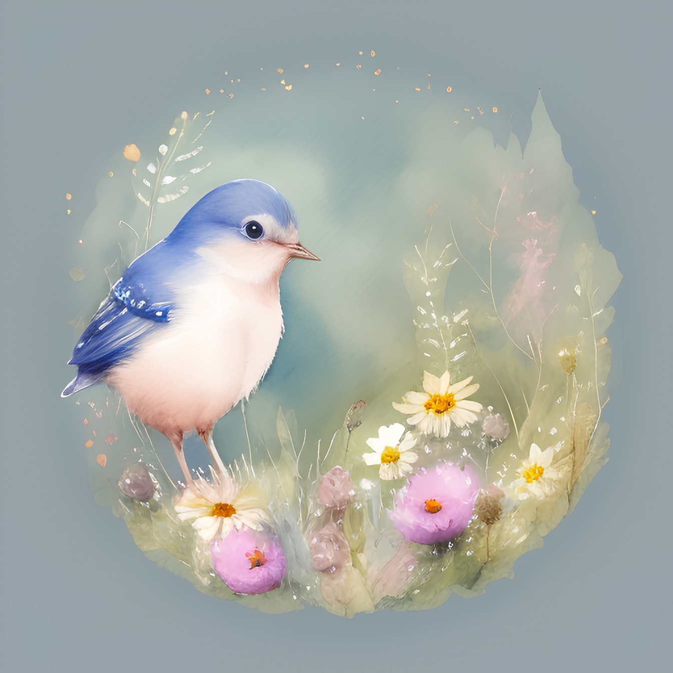 Little blue bird watercolor portrait