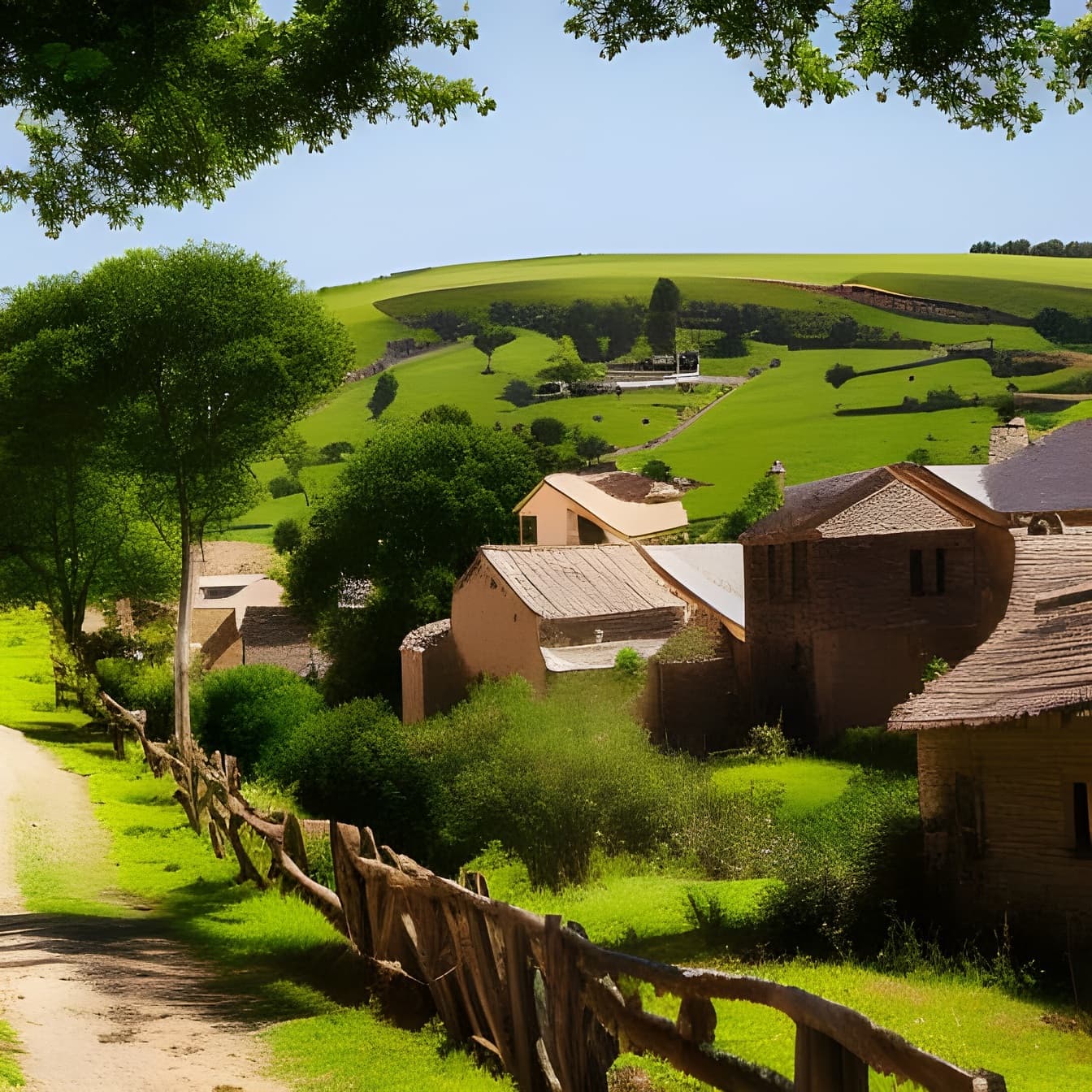 Small rural village in a beautiful countryside landscape – AI art