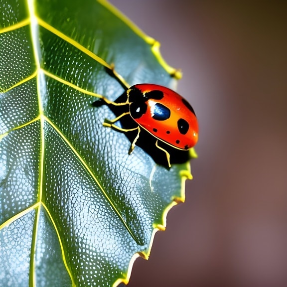 Ladybug on a green leaf – artificial intelligence art