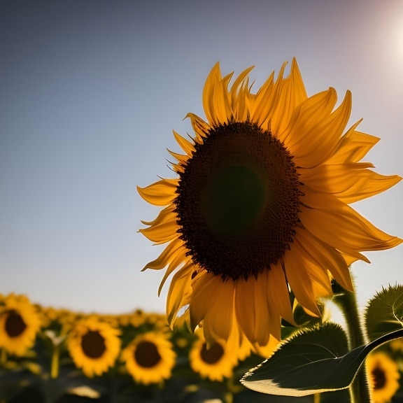 Sunflower head in a field on a bright sunny day – AI art