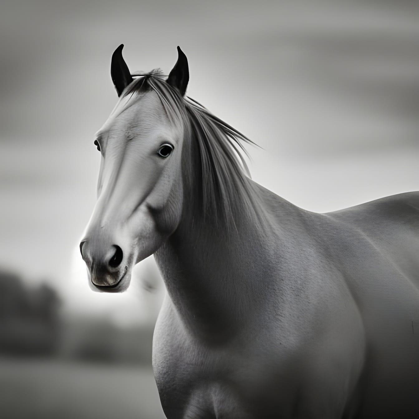 Grayscale photo of horse head – AI art