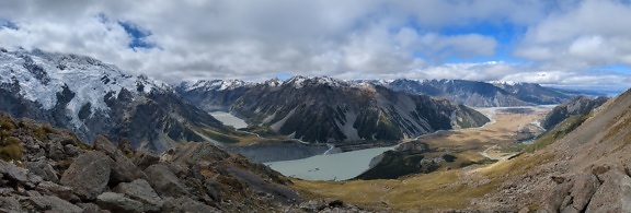 vue, panoramique, au bord du lac, montagne, paysage, montagnes, PIC, Glacier