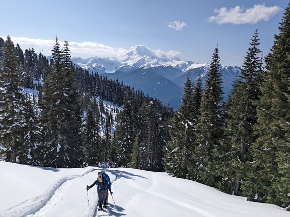 Skifahrer, Bergsteiger, Berge, Klettern, schneebedeckt, Winter, Berg, Kälte